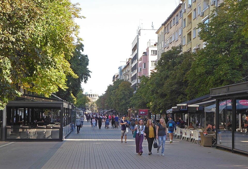 Pedestrians on Vitosha Boulevard, central Sofia's main walking street