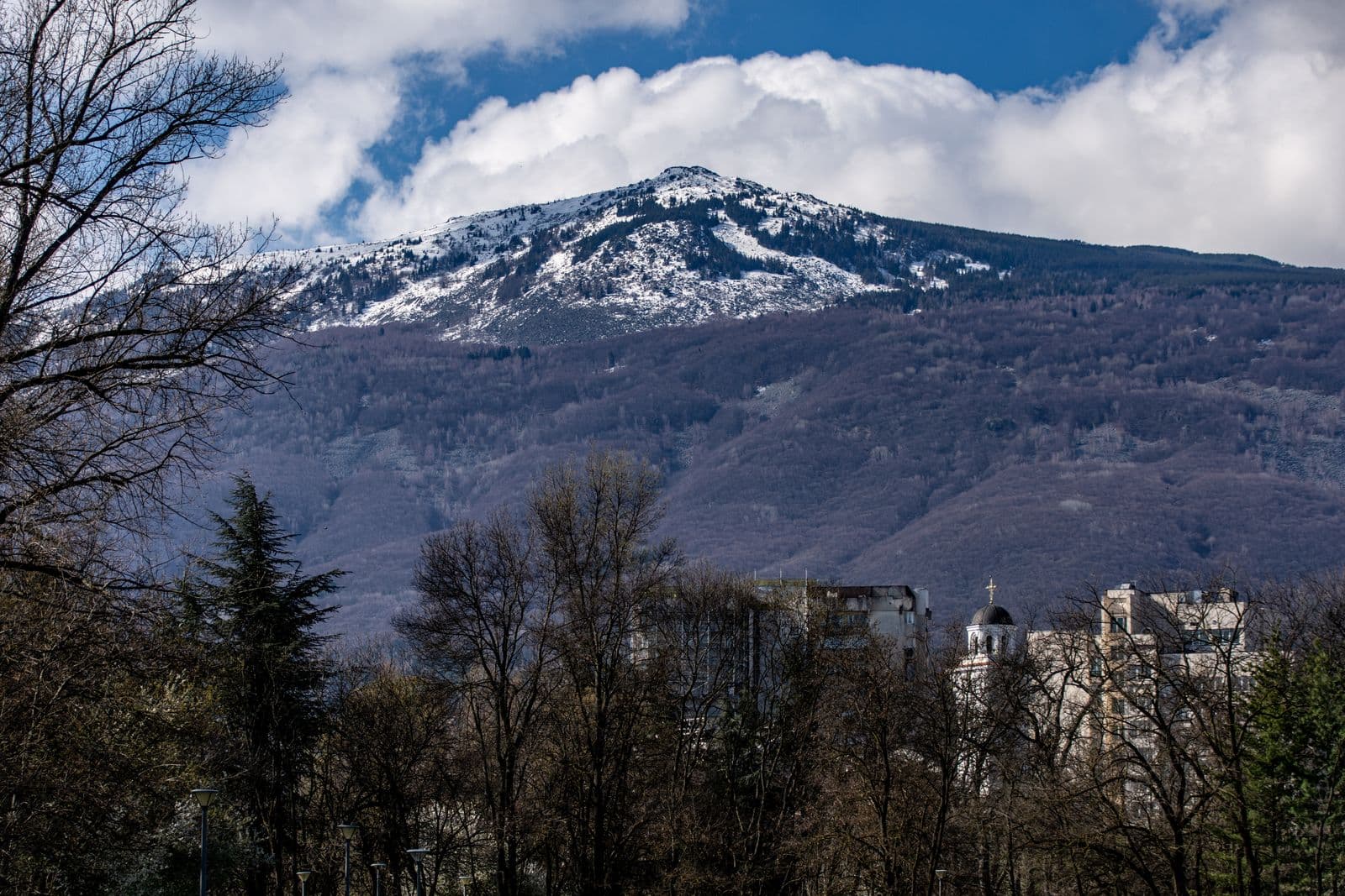 Snow-capped Vitosha Mountain overlooking the city of Sofia